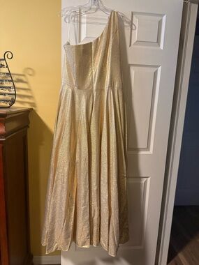 One-Shoulder Shimmery Gold Evening Gown